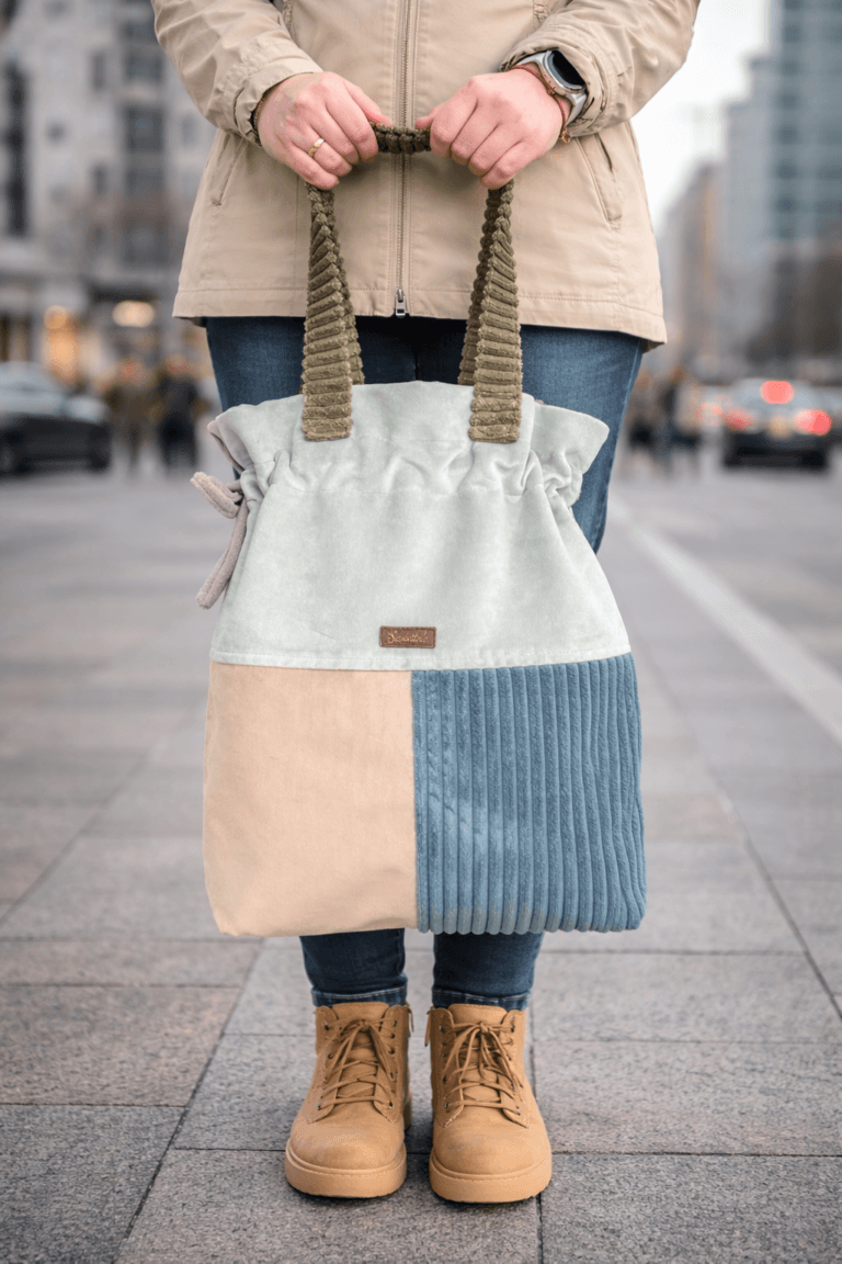 Torba shopper sztruks morska beżowa khaki błękitna