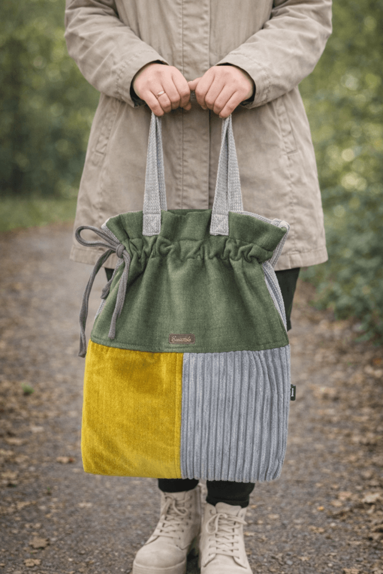 Torba na ramię handmade patchwork Zieleń Musztarda Popiel