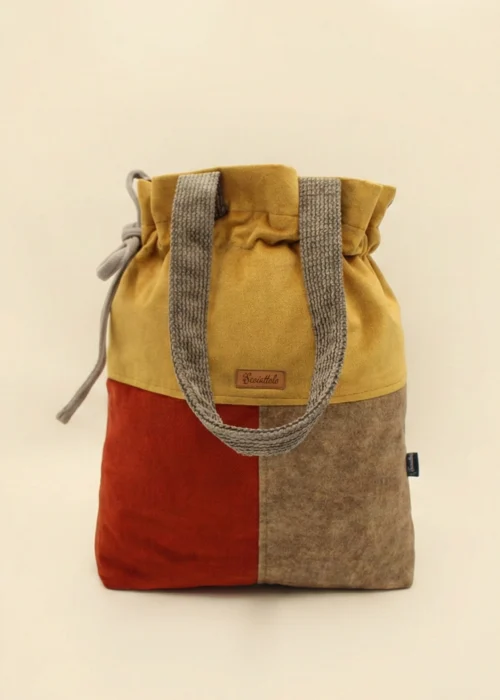 Handmade patchwork bag in mustard brick and light brown