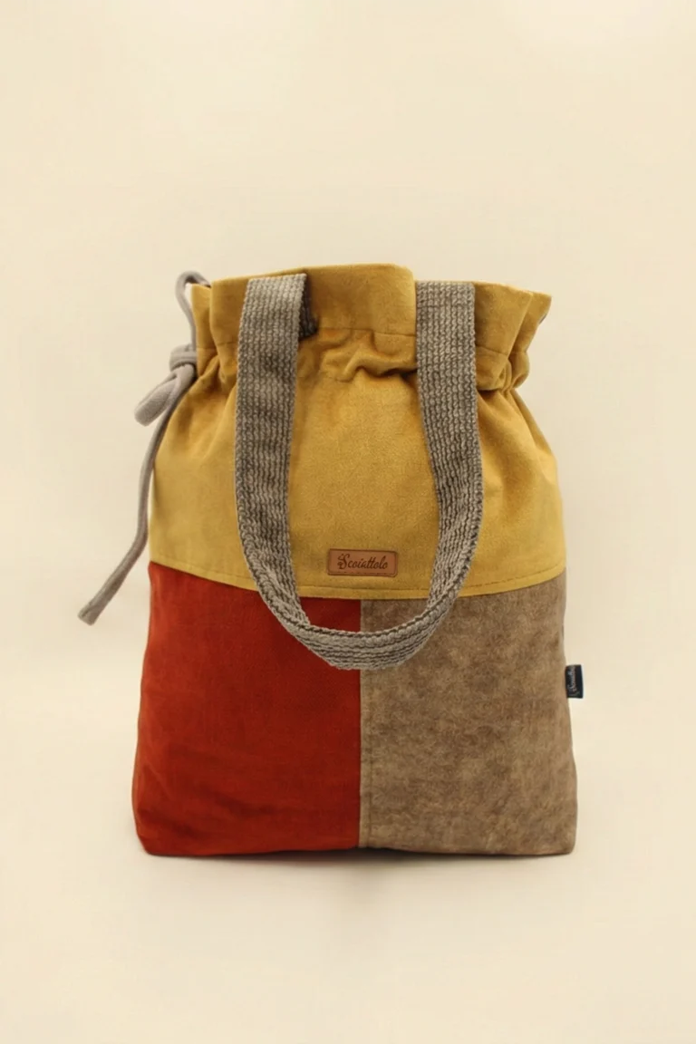 Torba handmade patchwork musztardowo ceglana i jasny brąz