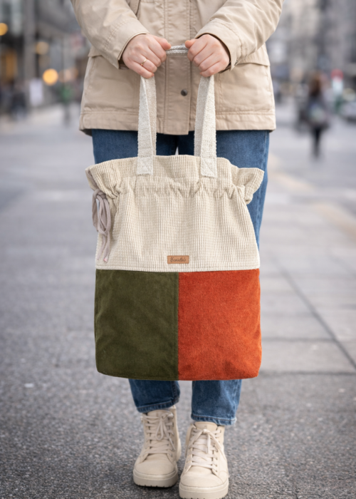 Handmade shopper bag beige, khaki orange