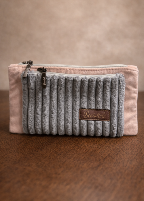 Small handmade wallet with two compartments, powder gray pink