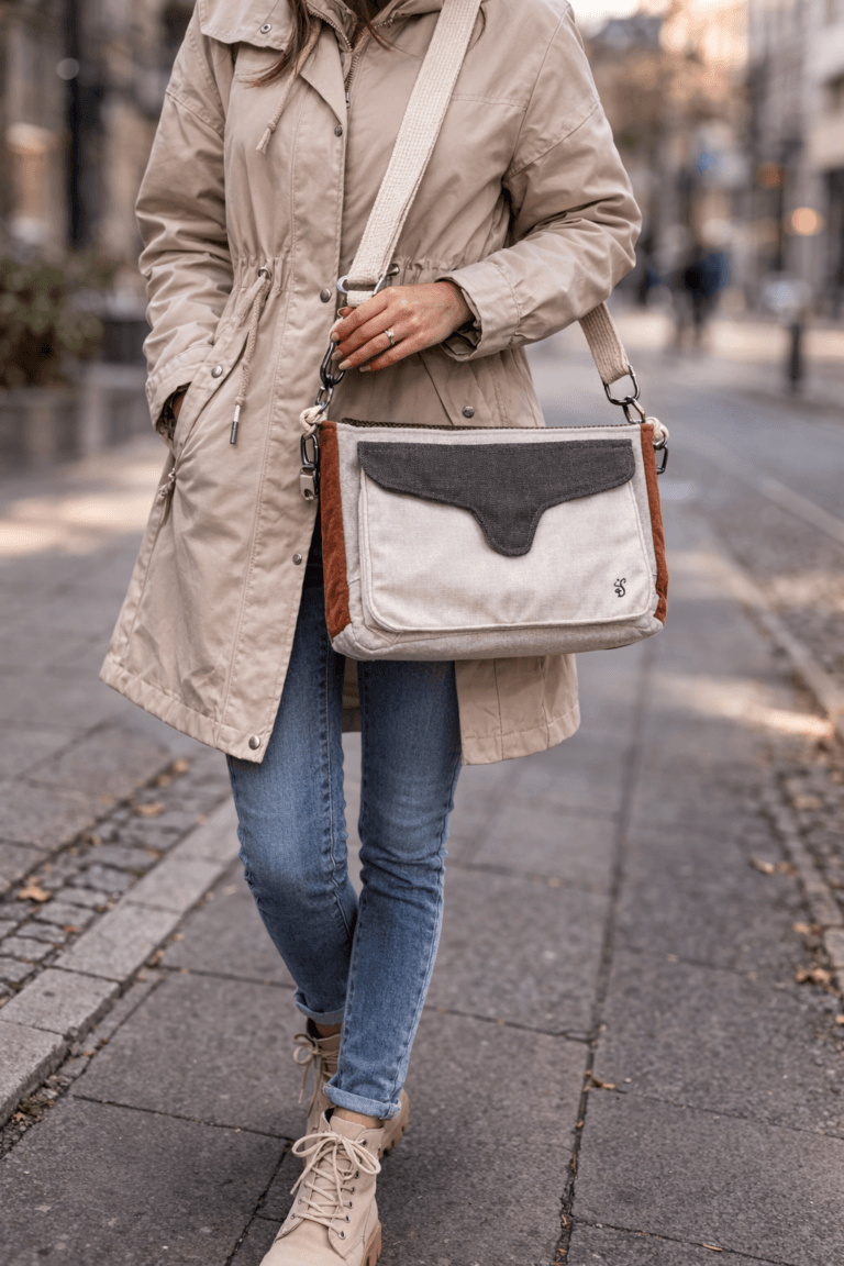 Listonoszka handmade patchwork beżowa brązowa ceglana ecru
