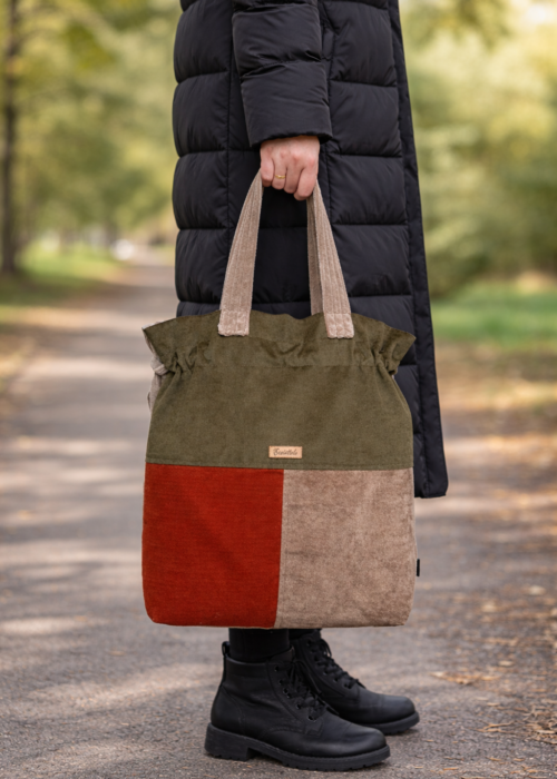Handmade bag khaki beige, dusty orange