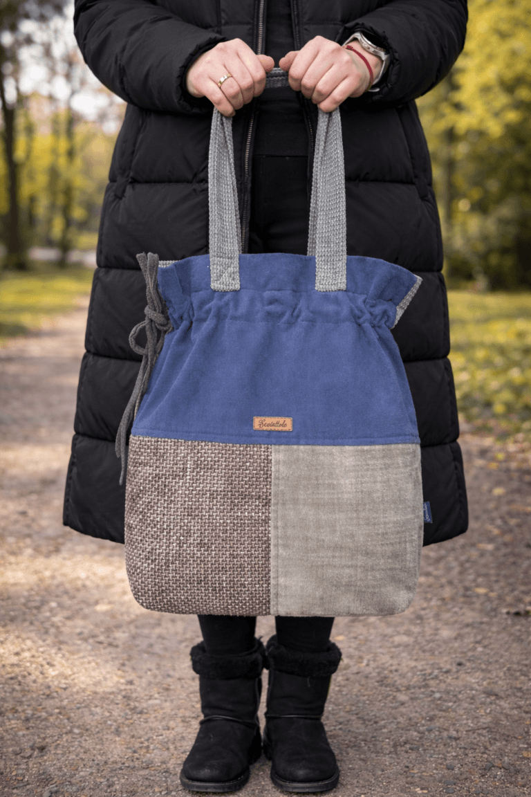 Torba shopper niebieska, różowa, szara unikat