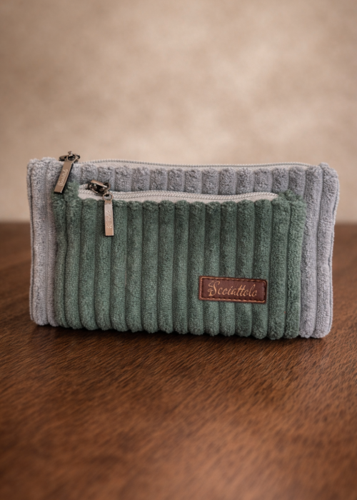 Upcycled Zipper Wallet - Green Gray Handmade