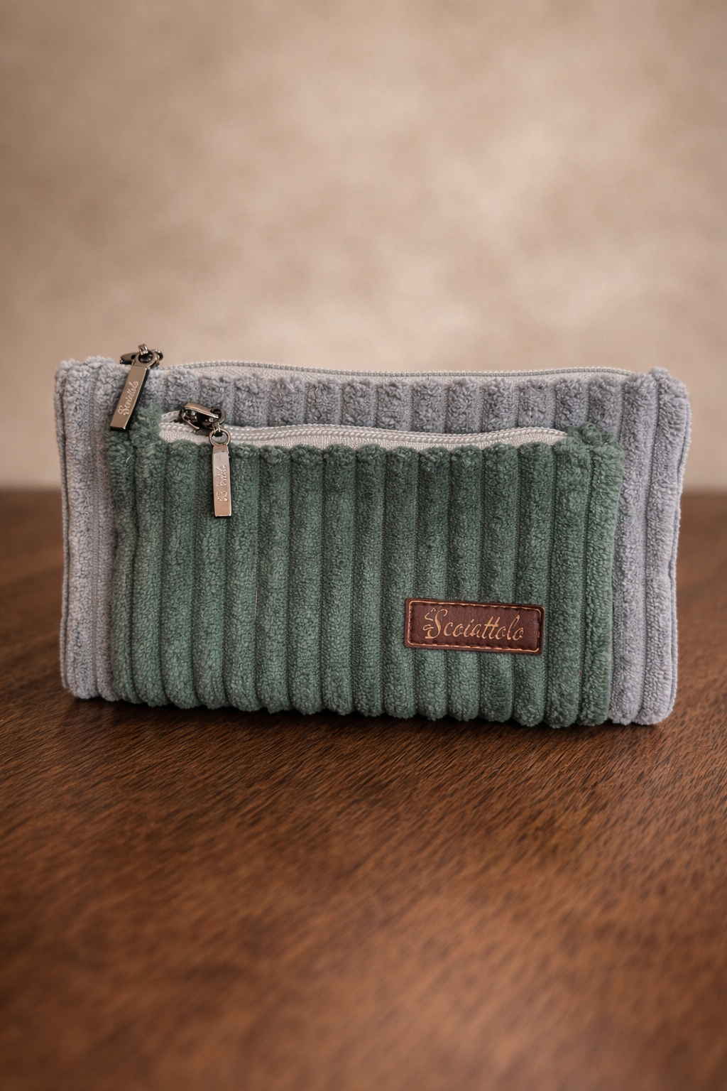 Upcycled Zipper Wallet - Green Gray Handmade