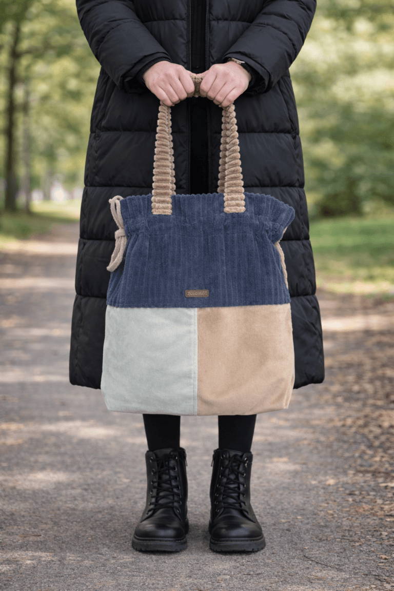 Torba shopper granatowa, beżowa, błękitna