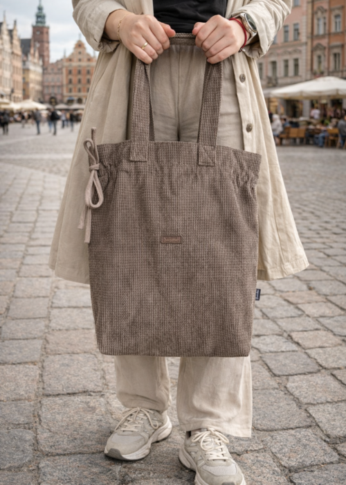 Handmade corduroy bag, dark beige, cappuccino