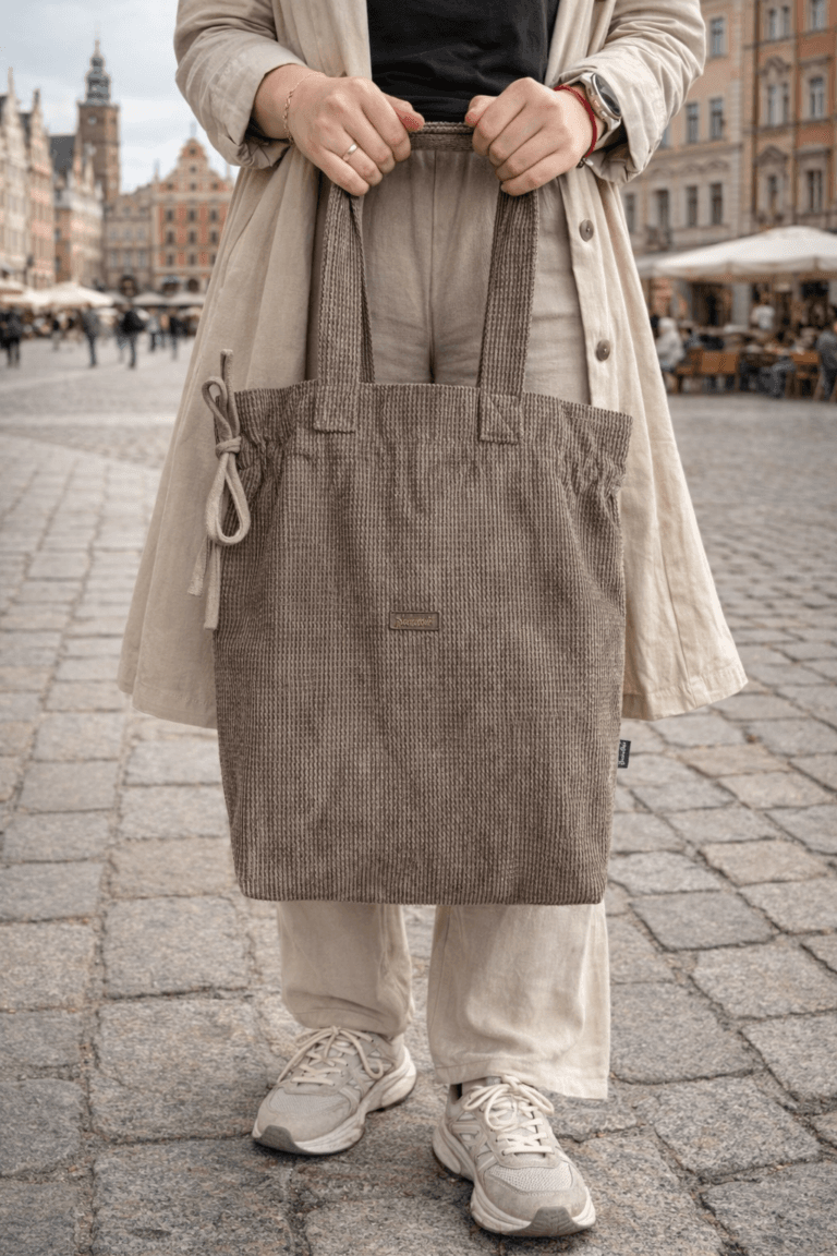 Torba handmade sztruksowa ciemny beż, cappuccino