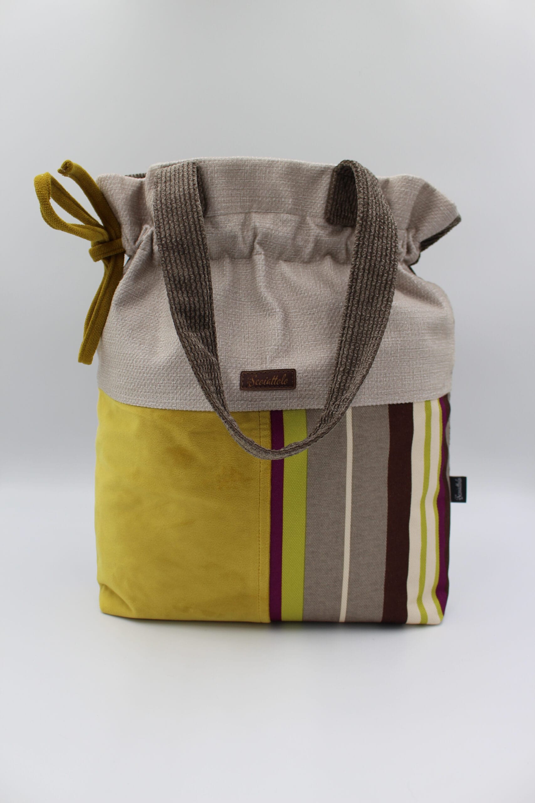 Torba shopper patchwork beżowa miodowa w paski 1 Torba shopper patchwork beżowa miodowa w paski