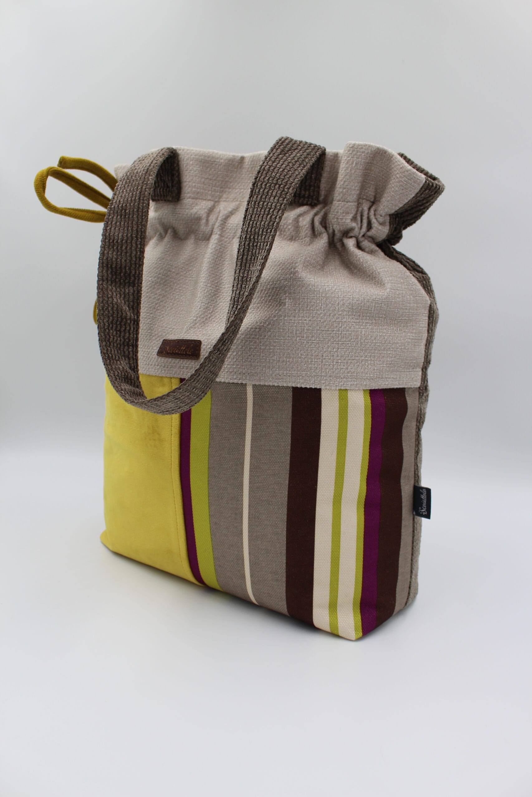 Torba shopper patchwork beżowa miodowa w paski 2 Torba shopper patchwork beżowa miodowa w paski - obrazek 2