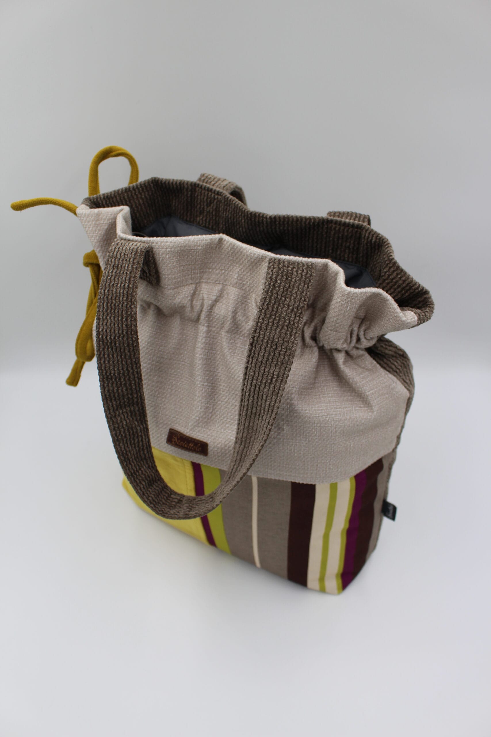 Torba shopper patchwork beżowa miodowa w paski 3 Torba shopper patchwork beżowa miodowa w paski - obrazek 3