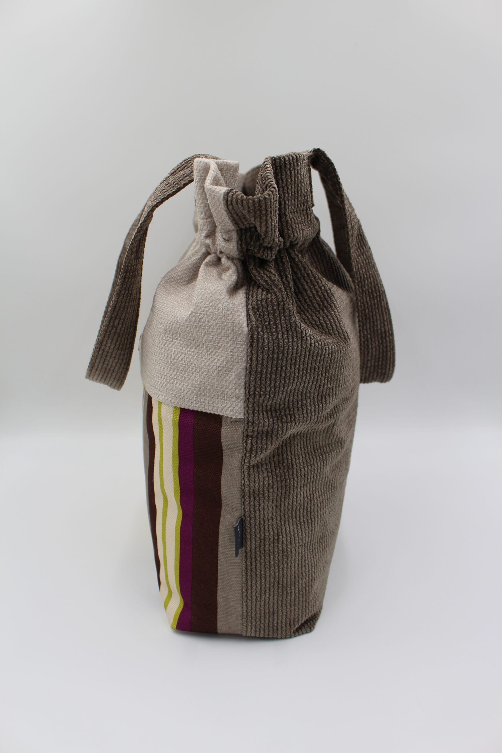 Torba shopper patchwork beżowa miodowa w paski 4 Torba shopper patchwork beżowa miodowa w paski - obrazek 4