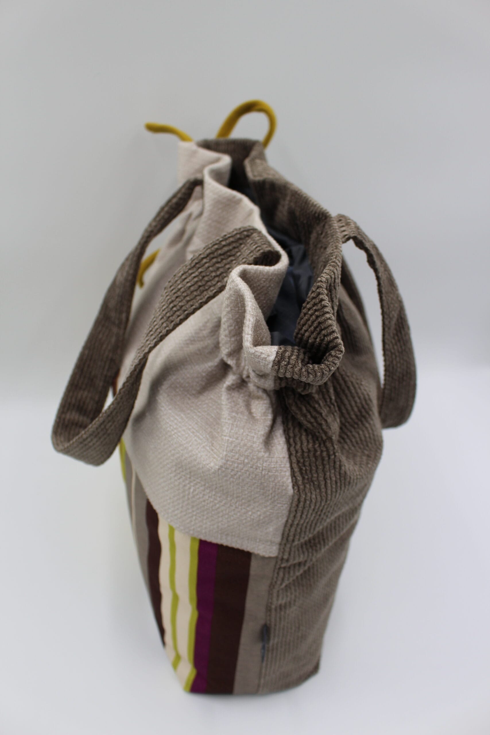 Torba shopper patchwork beżowa miodowa w paski 5 Torba shopper patchwork beżowa miodowa w paski - obrazek 5