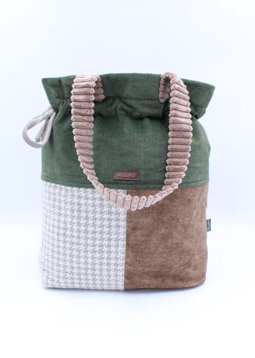 Home 13 Torba shopper patchwork leśna zieleń i brąz