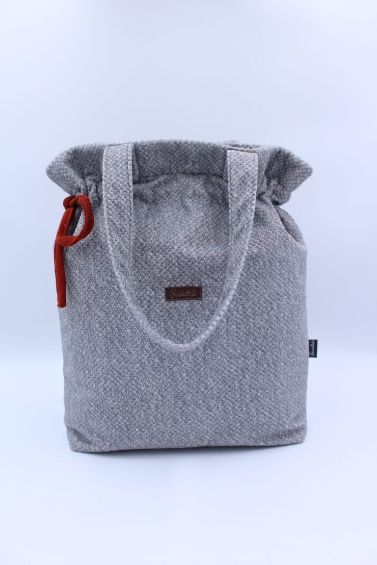 Torba shopper handmade szara z czerwonym sznurkiem